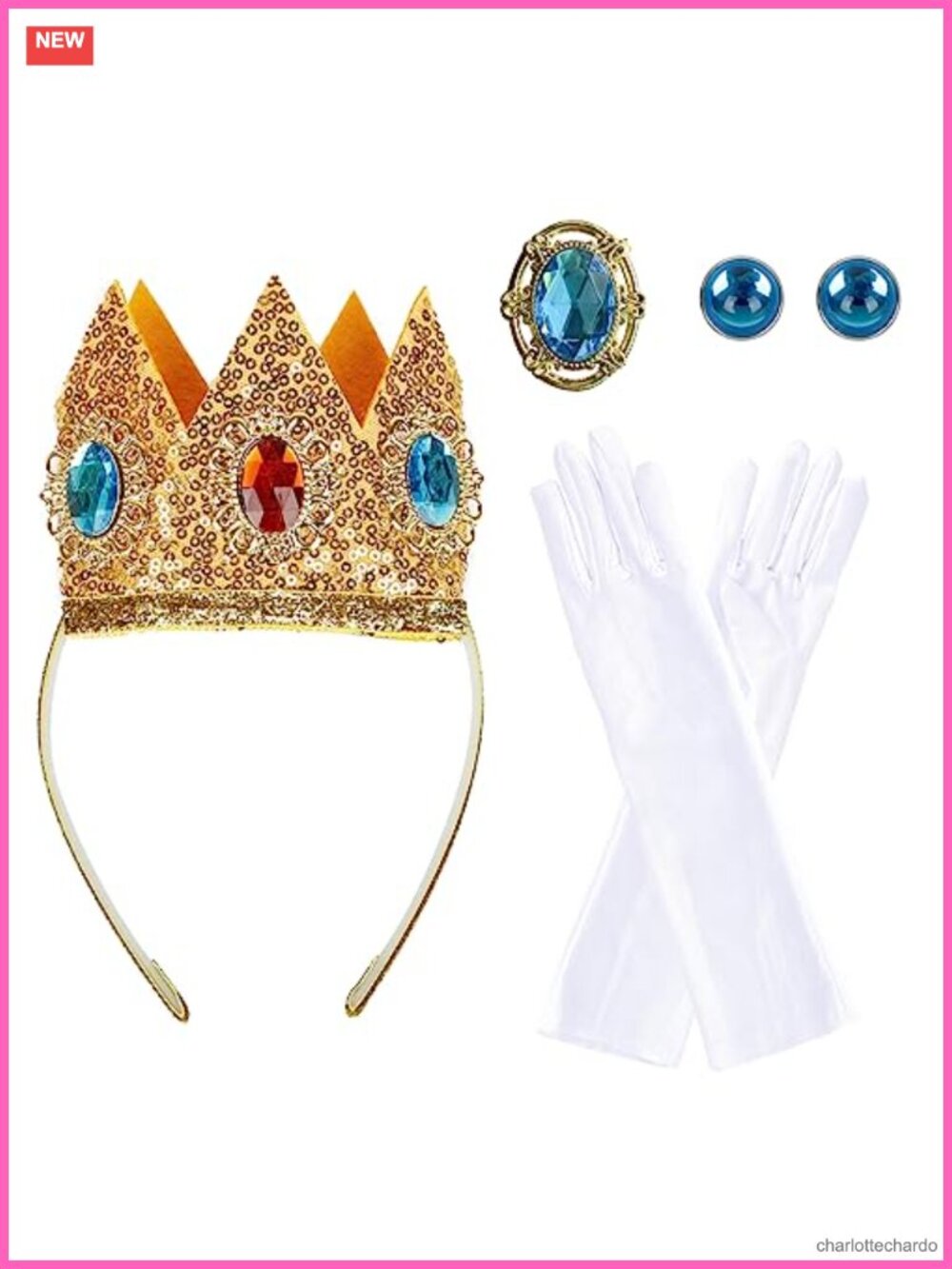 Princess Costume Accessories Set Crown Earrings Gloves Brooch Dress Up